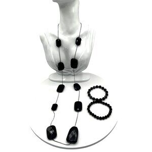 Black Beaded Necklace & Bracelet Set  Fashion Jewelry For Women  M03